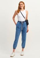 Bayan Mavi Pamuklu Denim Jogger Pantolon