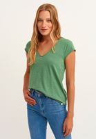 Bayan Yeşil Pamuklu V-Neck Tişört