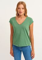 Bayan Yeşil Pamuklu V-Neck Tişört