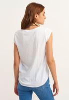 Bayan Beyaz Pamuklu V-Neck Tişört
