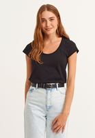 Bayan Siyah Pamuklu U-Neck Tişört