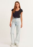 Bayan Siyah Pamuklu U-Neck Tişört