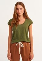 Bayan Yeşil Pamuklu U-Neck Tişört