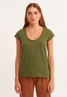 Bayan Yeşil Pamuklu U-Neck Tişört