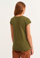 Bayan Yeşil Pamuklu U-Neck Tişört