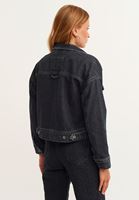Bayan Siyah Cep Detaylı Crop Denim Ceket
