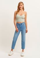 Bayan Mavi Pamuklu Straight-Fit Denim Pantolon