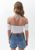 Açık Crop Bluz ve Kruvaze Midi Etek Kombini