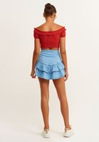 Bayan Mavi Fırfırlı Denim Etek