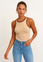 Bayan Bej/Kahverengi Halter-Neck Tank Top
