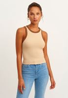 Bayan Bej/Kahverengi Halter-Neck Tank Top