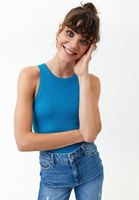 Halter Yaka Atlet ve Wide-Leg Denim Pantolon Kombini