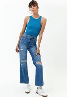 Halter Yaka Atlet ve Wide-Leg Denim Pantolon Kombini