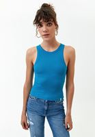 Halter Yaka Atlet ve Wide-Leg Denim Pantolon Kombini