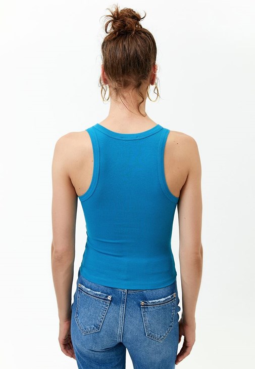 Halter Yaka Atlet ve Wide-Leg Denim Pantolon Kombini