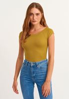 Bayan Yeşil Pamuklu Esnek Dokulu Tişört