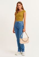 Bayan Yeşil Pamuklu Esnek Dokulu Tişört