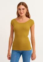 Bayan Yeşil Pamuklu Esnek Dokulu Tişört