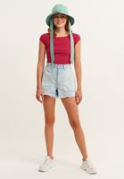 Bayan Pembe Pamuklu Esnek Dokulu Tişört