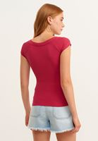 Bayan Pembe Pamuklu Esnek Dokulu Tişört