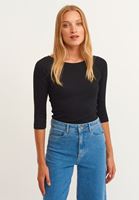 Bayan Siyah Pamuklu Esnek Dokulu Tişört