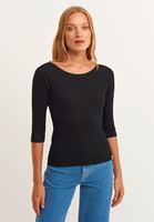 Bayan Siyah Pamuklu Esnek Dokulu Tişört