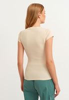 Bayan Bej Pamuklu U-Neck Tişört