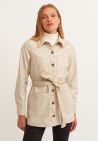 Bayan Bej Vegan Deri Gömlek Ceket