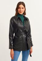 Bayan Siyah Crocodile Dokulu Vegan Deri Ceket