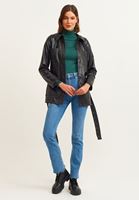 Bayan Siyah Crocodile Dokulu Vegan Deri Ceket