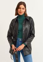 Bayan Siyah Crocodile Dokulu Vegan Deri Ceket