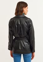 Bayan Siyah Crocodile Dokulu Vegan Deri Ceket