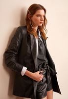 Bayan Siyah Vegan Deri Blazer Ceket