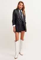 Bayan Siyah Vegan Deri Blazer Ceket