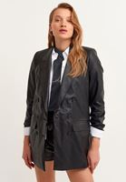 Bayan Siyah Vegan Deri Blazer Ceket
