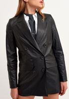 Bayan Siyah Vegan Deri Blazer Ceket