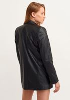 Bayan Siyah Vegan Deri Blazer Ceket
