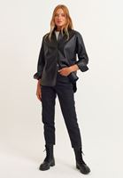 Bayan Siyah Vegan Deri Boyfriend Gömlek