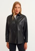 Bayan Siyah Vegan Deri Boyfriend Gömlek