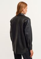 Bayan Siyah Vegan Deri Boyfriend Gömlek