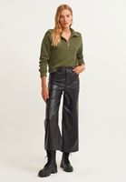 Bayan Siyah Yüksek Bel Vegan Deri Pantolon