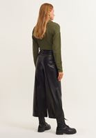 Bayan Siyah Yüksek Bel Vegan Deri Pantolon