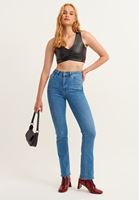 Bayan Siyah Vegan Deri Büzgülü Crop Top