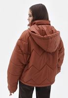 Bayan Taba Rengi Kapüşonlu Vegan Deri Mont 