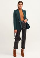 Bayan Siyah Straight-Fit Vegan Deri Pantolon