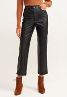 Bayan Siyah Straight-Fit Vegan Deri Pantolon