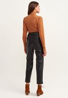 Bayan Siyah Straight-Fit Vegan Deri Pantolon