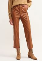 Bayan Kahverengi Straight-Fit Vegan Deri Pantolon