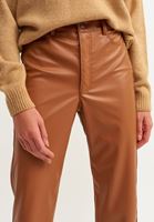 Bayan Kahverengi Straight-Fit Vegan Deri Pantolon