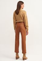 Bayan Kahverengi Straight-Fit Vegan Deri Pantolon